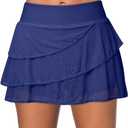 Aleumdr Women's Waistband Layered Swimdress Ruffle Swim Skirt Swimsuit Bottom (X-Large, Blue)
