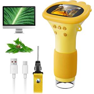 Microscope for Kids, SKYBASIC 2" IPS Screen 1000X Handheld Digital Microscopes HD Pocket Portable Mini USB Microscope Camera, PC Compatible, Science Edu Fun Birthday Gifts Toys for Children Students (Orange)