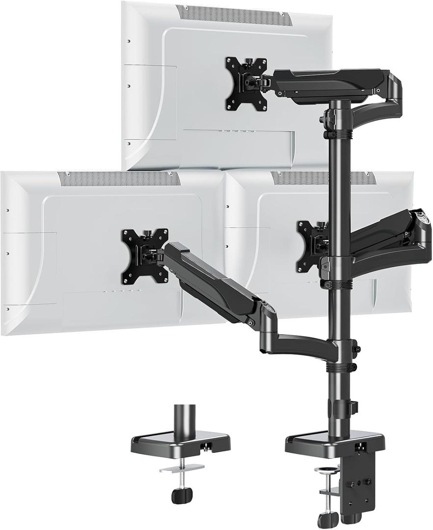Triple Monitor Mount Fits Max 32" Computer Screen, Holds up to 17.6lbs Each Arm, Gas Spring 3 Monitor Desk Mount, Triple Stand with Tilt Swivel Rotation, VESA Mount 75/100mm