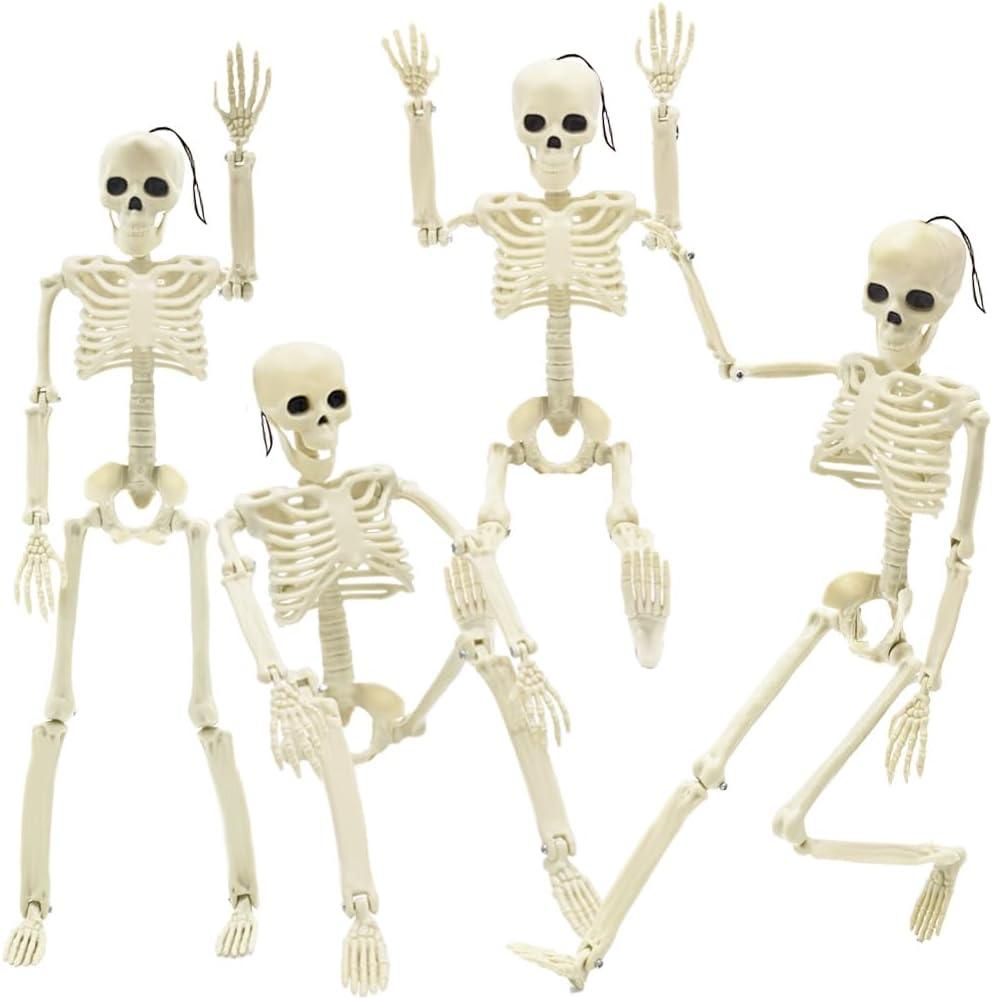 3FT Skeleton Halloween Decorations, Full Body Posable Halloween Skeleton with Movable Joints, 36" Plastic Skeleton with 1PCS Black Crow for Indoor Outdoor Haunted House Prop Decor