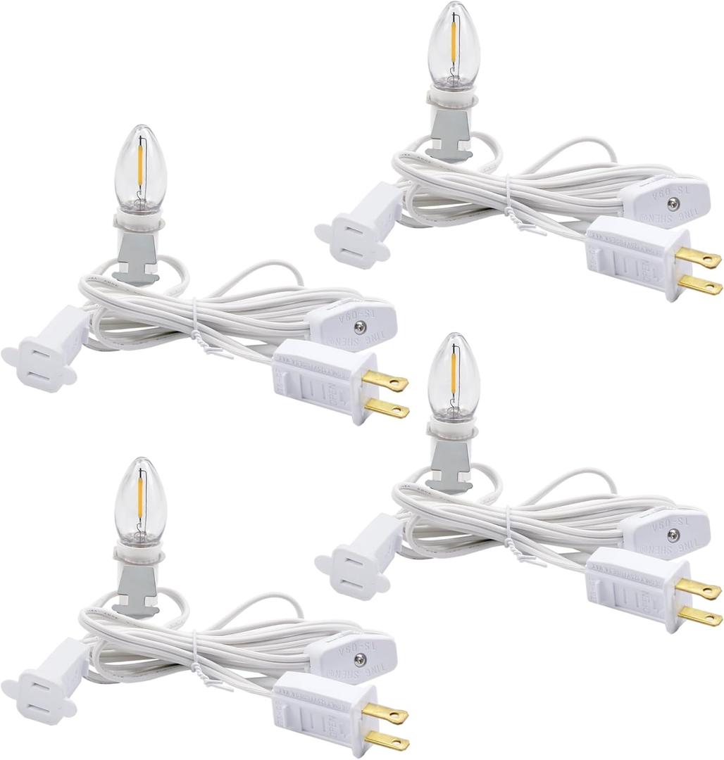 BORT 4 Pack Chainable Accessory Cord with C7 LED Light Bulbs, 6 Ft Indoor Blow Mold Light Cord with Male and Female Plugs for Halloween Pumpkins Christmas Village Houses and Craft Projects Decoration