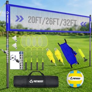 Outdoor Volleyball Net System for Backyard, Adjustable Height (5.18FT) & Width (2032FT), Anti-Sag Tension System, 2-in-1 Badminton Combo Set with Carry Bag, Rackets & Shuttlecocks, Adjustable Height 5.18ft & Width 2036ft