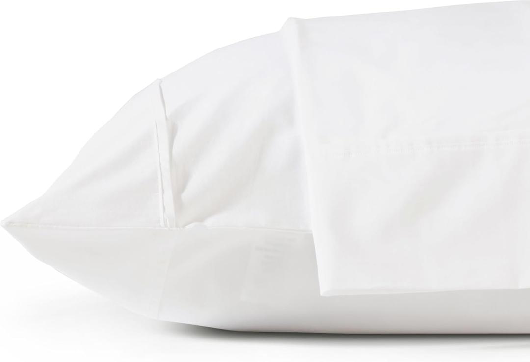 Linen Home 100% Cotton Percale Pillowcases Queen Size, Snow White, 2 Pieces of Pillow Case, Crisp and Cool Strong Bed Linen, 20 inches X 30 inches