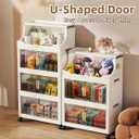 217QT Stackable Storage Bins with Lids & Rack, 5 Tier Large Capacity Foldable Storage Cabinet, Clear Collapsible Pantry Organizer for Home, Kitchen, Bathroom, Dorm, Office, Clear, 5 Tier 43.5QT