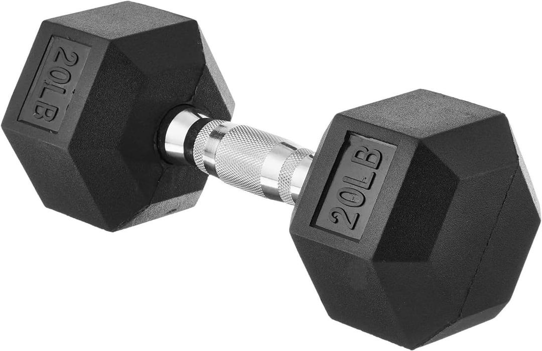 Amazon Basics Rubber Hex Dumbbell Hand Weight, 20 Pounds, Single, Black 