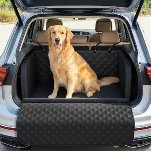 Pecute SUV Cargo Liner for Dogs, Water Resistan Pet Trunk Cover with Soft Cushion, Non-Slip Dog Back Seat Mat for SUVs Sedans with Bumper Flap Protector, Padded, Black