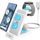 EloBeth Wireless Charging Station, 3 in 1 for Google Pixel Products, QC3.0 18W, Compatible with Pixel 8 Pro/8/7 Pro/7/Fold/6/6 Pro/5/4/3/XL, Watch, Buds Pro, iPhone/Airpods (not Watch 2)