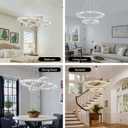 LED Chandelier Modern Contemporary 2 Rings Pendant Light Adjustable Stainless Steel Crystal Ceiling Lighting Fixture for Bedroom Living Room Dining Room (Warm White), 19.7" x 11.8"