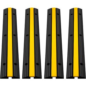 Happybuy 4 Pack of 1-Channel Rubber Cable Protector Ramps Heavy Duty 18000Lbs Load Capacity Cable Wire Cord Cover Ramp Speed Bump Driveway Hose Cable Ramp Protective Cover
