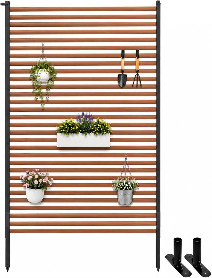 Twira Outdoor Privacy Screen 3.3ft x 6ft, Privacy Fence Screen for Outside, Freestanding Metal Backyard Privacy Fence Panel, 39.4" x 71" Decorative Pipes and Slats Panels Divider for Yard Patio Garden