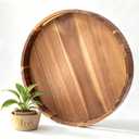 GinSent Acacia Round Wood Serving Tray with Handles,15¾" 15.77" Wooden Circle Tray for Eating, Entertaining, Decorative Tray Ottoman Tray for Living Room,Breakfast Tray, Charcuterie Kitchen Countertop
