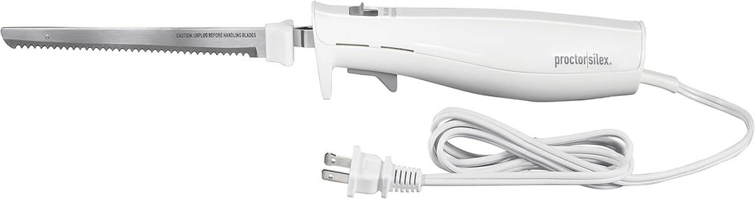 Proctor Silex Easy Slice Electric Knife for Meat Slicing, Poultry, Bread, Crafting Foam and More, Lightweight with Contoured Grip, White, (74312)