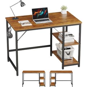 JOISCOPE Home Office Computer Desk with Wooden Storage Shelf, Office Desk and Gaming Table with Splice Board, 2-Tier Industrial Morden Laptop Study Writing Desk, 40 x 24 inches (Vintage Oak) (40inches)