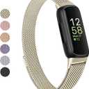 Vanjua for Fitbit Inspire 3 Bands Women Men, Stainless Steel Metal Mesh Loop Adjustable Magnetic Wristband Replacement Straps Compatible with Fitbit Inspire 3 Fitness Tracker (Champagne Gold)