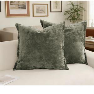 Greek Velvet Throw Pillow Covers Set of 2 20x20 Luxury Soft Solid Pillow Covers for Living Room Bedroom Yard,Army Green