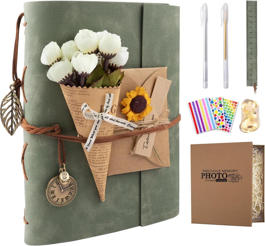 Scrapbook Photo Album 100 Pages, 60 Pages Self Adhesive+40 Pages Kraft Paper DIY Photo Book for 2x3 3x5 4x6 5x7 Pictures, Leather Memory Book for Wedding Baby Family Travel Birthday Christmas (Large(8.5INCH11INCH))