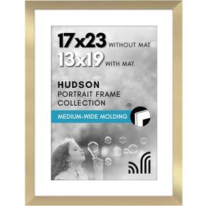 Americanflat 17x23 Picture Frame with Polished Plexiglass - Use as 13x19 Frame with Mat or Display 17x23 Photo Without Mat - Hudson Collection - Wide Picture Frames for Wall Display - Gold
