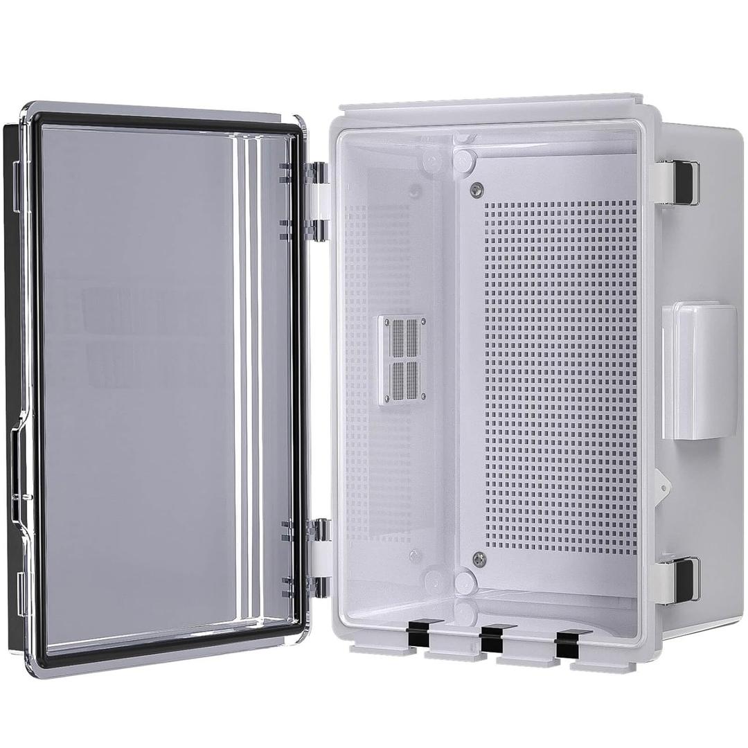 ABS Electrical Junction Box, Ventilated Design, Cable Grommets, IP65 Waterproof Enclosure, Indoor/Outdoor Use with Mounting Panel (Clear Cover, 11.8"x7.9"x5.1")