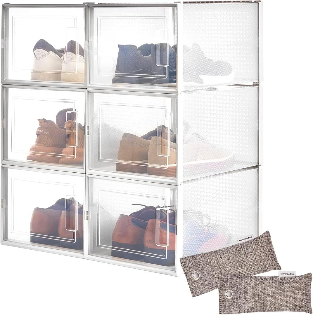 HomeBuddy Shoe Organizer for Closet - 6 Pack XL Shoe Storage Boxes Clear Plastic Stackable Bin, Boots, Sneaker Storage, Clear Shoe Boxes with Lids, Zapateras Organizer for Shoes, Closet Shoe Organizer