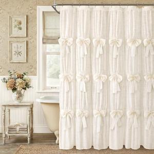 Cute Bows Shower Curtain Vintage Farmhouse Ruffle Shower Curtains for Bathroom,Cream,72" W x 72" L