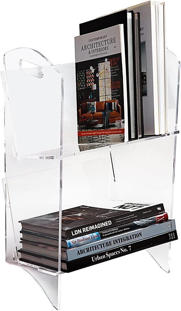 Mouchoi Acrylic Bookcase, Corner Bookshelf, Acrylic Tabletop Display Shelf, Modern Clear Display Stand, Sturdy Storage Shelf, 2 Tier