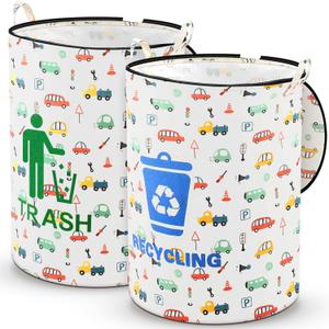 2 Pcs 30 Gallon Collapsible Pop up Trash Can Portable Camping Garbage Can with Zippered Lid Rv Reusable Camping Trash Bag Laundry Hamper for Camping Yard Waste Bag Leaf Bag Toy Bin