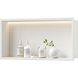 Neodrain Recessed LED Shower Niche, 24X12Inch, White Wall Niche Stainless Steel Cabinet, NO Tile Needed Bathroom Storage for Shower Wall with 3000K Led Light