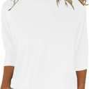 JomeDesign Womens Tops 3/4 Sleeve Shirts Round Neck Loose Casual Blouses Solid Color Tshirts Medium