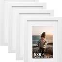 KINLINK 6x8 Picture Frame White Set of 4, Wooden Photo Frames Matted 4x6 with Plexiglass for 4x6 with Mat or 6x8 without Mat for Table and Wall Display
