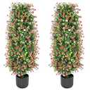 Sunnyglade 2 Packs Artificial Rose Tree 3FT- Fake Floral Plant Tree in Pot- Decorative Topiary Plant - Cement Filled Potted Faux Flower Plant for Home Office Porch Decor Indoor Outdoor Red