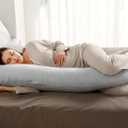 Momcozy U Shaped Pregnancy Pillows with Cotton Removable Cover, 57 Inch Full Body Pillow Maternity Support, Must Have for Pregnant Women, Hatha Grey