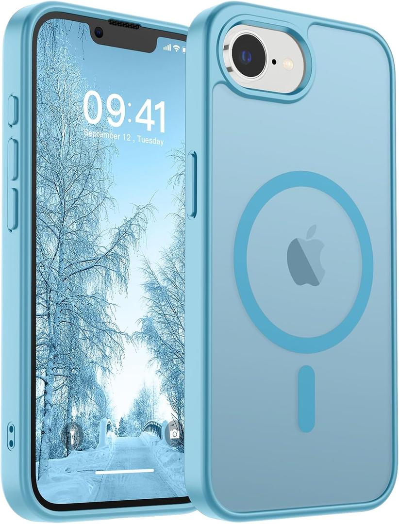 SUPFINE Magnetic for iPhone 16e Case 2025 (Compatible with MagSafe) (Military Grade Drop Protection) Slim Translucent Matte Shockproof with Anti-Fingerprint Phone Case,Light Blue
