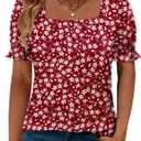CRAZY GRID Womens Trendy Summer Tops Puff Sleeve Loose Fit Shirts Dressy Casual Blouses (M)