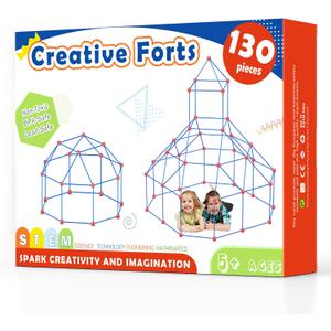 Tiny Land Fort Building Kit Creative Fort Indoor Outdoor for 5,6,7,8 Years Old Boys and Girls STEM Building Toys with Storage Bag DIY Castles Tunnels with 86 Rods and 44 Balls (130PCS, Red-bule)