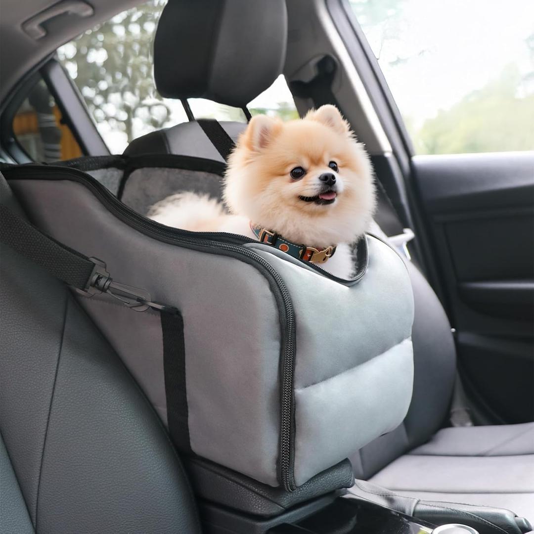Dog Car Seat for Small Dogs, Portable Center Console Dog Car Seat, Pet Travel Backpack with Safe Protection Hooks and Double Fixation Seat Belts, Suitable for Small Dogs & Cat Under 12 lbs