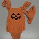 My First Halloween Baby Girl Outfit Newborn Pumpkin Face Print Bubble Romper Jumpsuit Overalls Pumpkin Clothes (6-12 Months)
