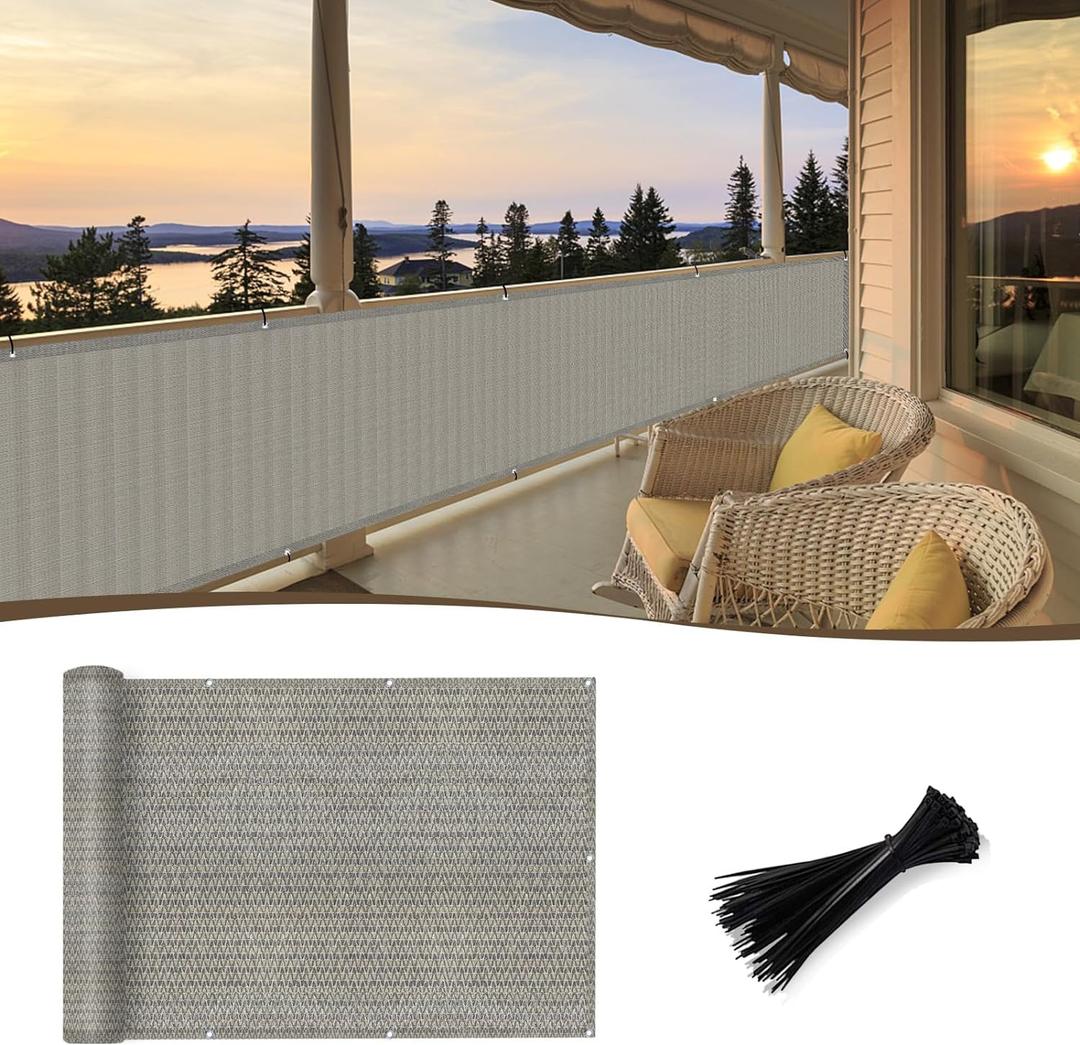 SUNNY GUARD 2.5/2.6/3/3.3/4/5/6/8 Balcony Privacy Screen Fence, Apartments Railing, Heavy Duty Wind Block Screen for Outdoor,Porch,Patio,Deck Privacy,3'x10' Brown-Grey