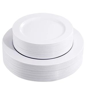 FLOWERCAT 60PCS White Plastic Plates - Heavy Duty White Disposable Plates for New Year Party/Wedding -serve for 30 guests Include 30PCS 10.25" & 30PCS 7.5" Plates for Party