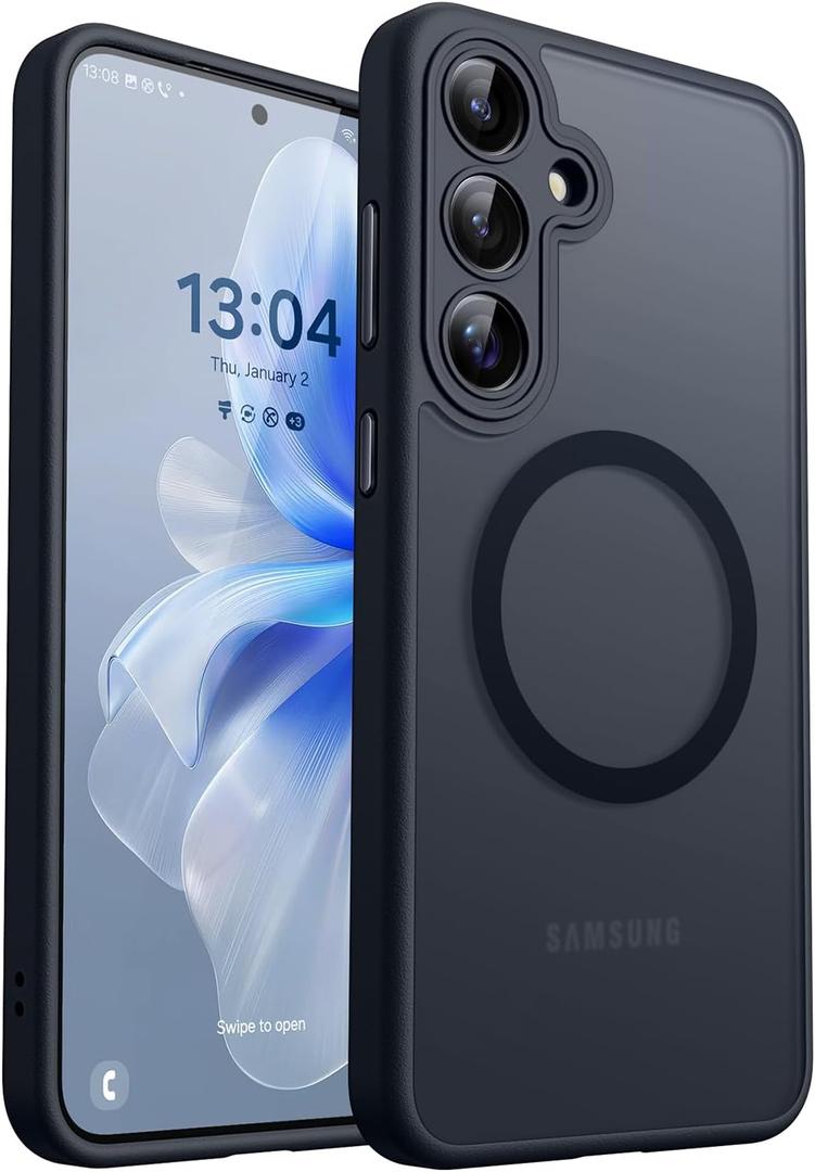 CANSHN Designed for Samsung Galaxy S25 Plus Case (2025) with Full Camera Protection, Compatible with Magsafe, Translucent Matte Back Protective Phone Cover, Black