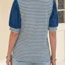 Tankaneo Womens Puff Sleeve Striped T-Shirts Summer V Neck Color Block Tops | Trendy Casual, Loose Fit Blouses, Basic Tees, Tunic Tops (M)