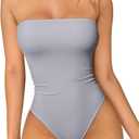 OQQ Womens Tube Bodysuits Strapless Basic Sleeveless Ruched Stretch Classic-Fit Tops Sexy Bodysuits (Medium, Grey)