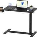 FLEXISPOT H7 Adjustable Overbed Bedside Table with Wheels Pneumatic Mobile Standing Desk Laptop Desk Rolling Computer Cart Movable Overbed Table Hospital Home Use(31.5" W x 17.7" D, Black Large)