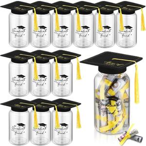 12 Sets 2025 Graduation Gifts Graduation Caps for Mason Jars Grad Cap Money Candy Jars Decorations, Class of 2025 Gifts with Felt Grad Caps Table Centerpieces for Women Men College High School