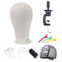 EERYA 21-24 Inch Canvas Block Head Set for Wig Display Making Hair Weave and Styling Mannequin Head with Mount Hole C Stand, Styling Hair Clips, T Needle, C Needles, Thread, Lace Wig Caps (22 Inch)