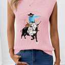 SHEWIN Women's Western Sweater Vest Crewneck Sleeveless Tops Cowgirl Casual Embroidered Tank Top 2026 (L)