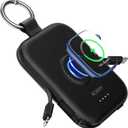 RORRY Portable Charger, 5000mAh Portable Charger Power Bank with Built-in Cables, Travel Keychain Battery Pack for Apple Watch Ultra/11/10/9/8/7/6/SE, iPhone Air/17/16/15/14/13/12, Black
