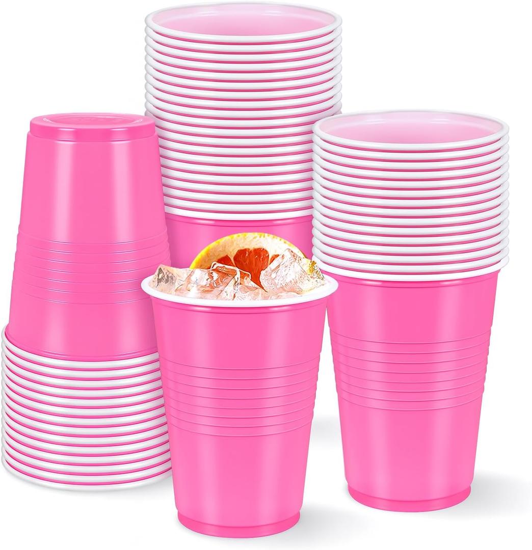 50 Pcs Pink Solo Cups 16 Oz, Pink Plastic Cups Disposable Cups Party Cups for Drinking Tastings served Snacks Barbecues Picnics