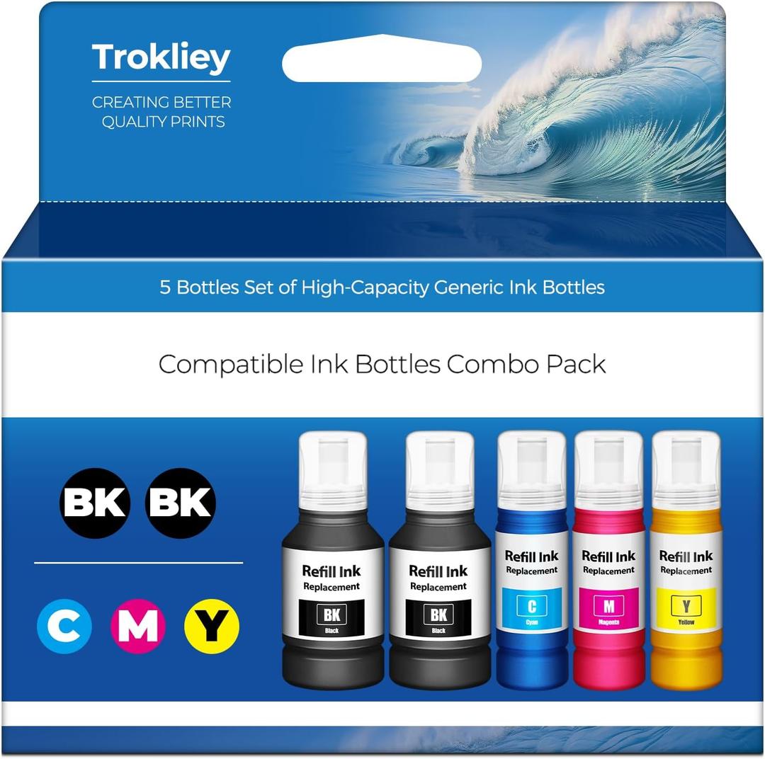 Compatible for EPT502 Ink Refill Bottles ET-2850 ET-3760 ET-3850 (5 Pack) Replacement for ET 2850 ET 3850 ET-4850 ET-2760 ET3760 2850 ET-4760 ET-3830 ET-3843 ET-2750 ET-3750 ET-4750 ET-15000 Printer