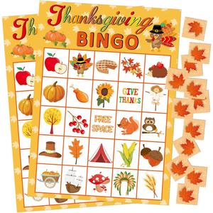 Fancy Land Thanksgiving Bingo Game 24 Players for Kids Holiday Party Craft Supplies