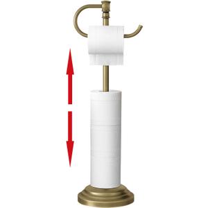 RUMOSE Toilet Paper Holder Stand for Floor,Antique Brass Adjustable (12.4" to 22.8") Bathroom Toilet Tissue Holder, Free Standing Paper Roll Holder with Storage, Stainless Steel